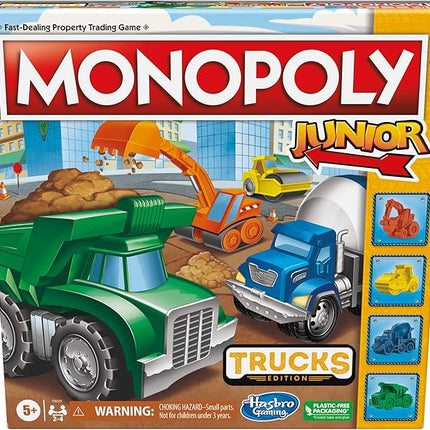 Monopoly Junior Trucks Edition Board Game for Kids Ages 5+, 2-4 Player Kids Games (Amazon Exclusive)