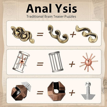 Syhood 14 Pcs Metal Brain Teaser Puzzles Ring Interlock Logic Puzzle Metal Wooden IQ Education Games Lock Challenging Gift for Adults Kid Office Party Table Toys(Educational)