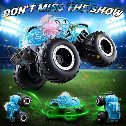 Amphibious Monster Truck Toys, 1:20 Waterproof Dinosaur Monster Trucks for Boys Age 4-7, 2.4GHz All Terrain RC Cars with 2 Batteries, 360° Rotating Stunt RC Car Toy Birthday Gift for Kids 3-5