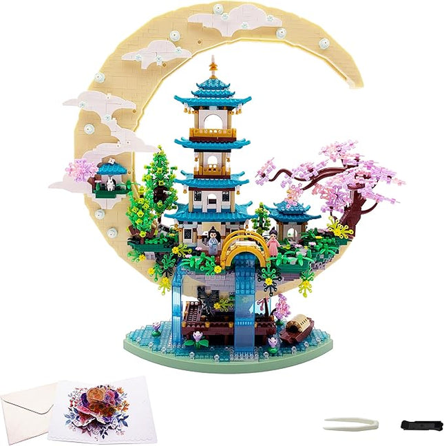 4288 PCS Cherry Blossom Tree Building Set for Adults Teens，Chinese Moon Palace Architecture Model，Micro Japanese Sakura Tree House, Mini Cherry Bonsai Tree Bricks, Creative Gift for Kids 14+