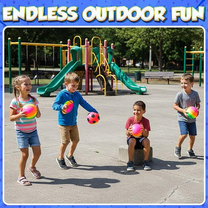 Sports Ball Set (4 Pack) - 5-Inch Rainbow Mini Basketball, Soccer, Football & Playground Balls w/Hand Pump - Fun Indoor Outdoor Toys for Toddlers, Little Kids, Preschoolers & Early Play