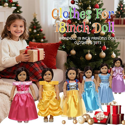 18 inch Doll Clothes Accessories -6Pcs Different Princess Costume Gift Fits All 18-inch Dolls Across Brands