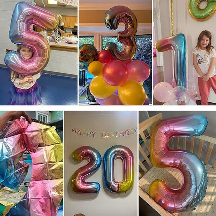 Smlpuame 40 Inch Number Balloons 0-9 Rainbow Gradient Large Number 7 Balloons, Digital Balloons for Birthday Party Celebration Decorations, Helium Foil Number Balloons for Wedding Anniversary