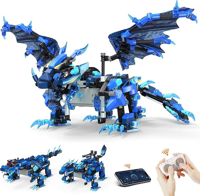 OASO Dragon Building Kit with Remote Control STEM Gifts for Boys Kids Ages 8-12, Coding Buildable Technic Toys for Birthday, Buildable 3in1 Models with 590 Pieces