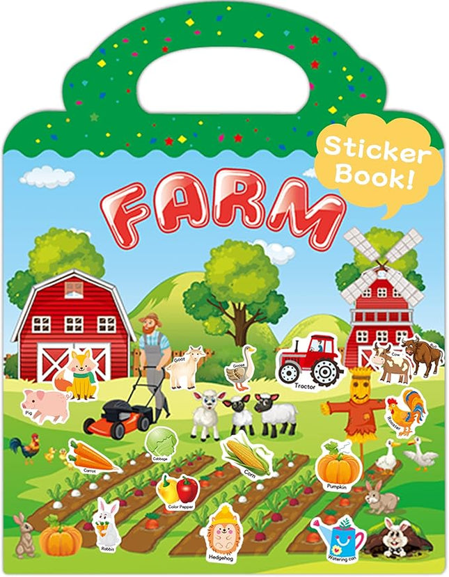 Benresive Reusable Sticker Book for Toddlers 2-4 Years, Fun Travel Stickers for Kids, Waterproof Sticker Books for Toddlers 1-3, Crafts Activities for Todddlers 1-3 2-4 3-5 - Farm