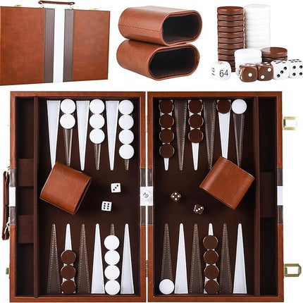 Froggod 15 inch Backgammon Sets for Adults - Classic Board Game for Adults - Portable Travel Backgammon Set for 2 Players - Perfect Adult Board Games for Gifts & Family Fun(Brown)