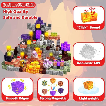 Magnetic Blocks, 100PCS Magnetic Building Blocks Light Up, Stacking Magnets for Kids, Sensory Toy for STEM Constructions Magnet Blocks for Boys Girls Age 3+, Christmas Birthday Gifts