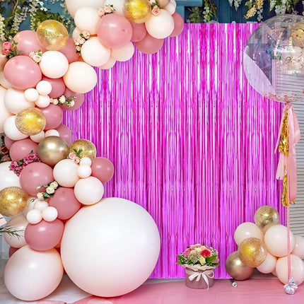 2 Pack Hot Pink Foil Fringe Curtains Streamers Party Decorations 3.3 x 8.2 ft, Tinsel Curtain Fringe Backdrop for Parties, Door Fringe Birthday Streamers, Photo Booth Backdrops, Party Decor