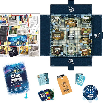 Clue Advent Calendar: Secrets Under Snowfall | 24 Days | Family Mystery Games | with 6 Winter-Themed Tokens and Surprise | Ages 10+ | 1+ Players