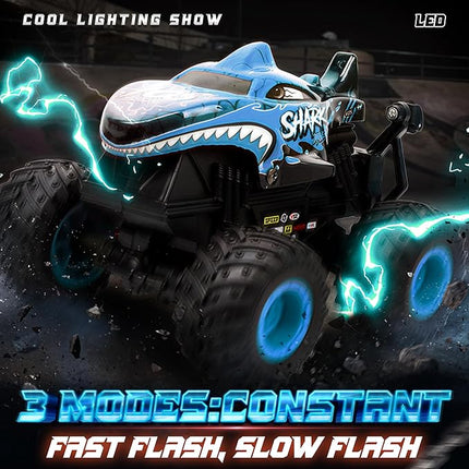 BEZGAR Monster Truck Toys - Remote Control Monster Truck with Light & Music, Dinosaur Toys for Kids, 1:20 Scale RC Truck with 360° Spins and Drifting, Remote Control Car for Boys (Blue)