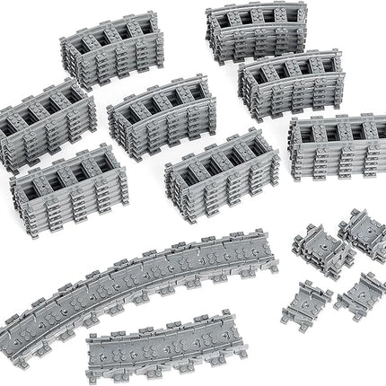 Classic City Train Tracks, 72 Pieces Railroad Track with 24 Flexible, 24 Curved and 24 Straight Tracks, Train Expansion Accessories Compatible with All Major Brands Train Tracks