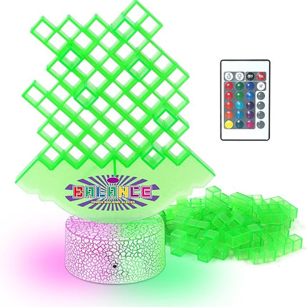 FAVANTIME 32pcs LED Stacking Game Tetra Balance Tower Stacking Blocks Board Games for 1-4 Players Family Games for Kids, Adults, Party, Travel Team Building Blocks Toys