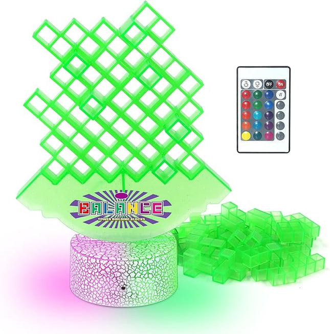 FAVANTIME 32pcs LED Stacking Game Tetra Balance Tower Stacking Blocks Board Games for 1-4 Players Family Games for Kids, Adults, Party, Travel Team Building Blocks Toys