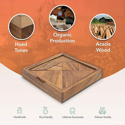 Wood Tangram - Wooden Brain Teaser Block for Kids & Adult - Wood Block Puzzle - Logic Puzzle - STEM Montessori Educational Sensory Toys for All Ages