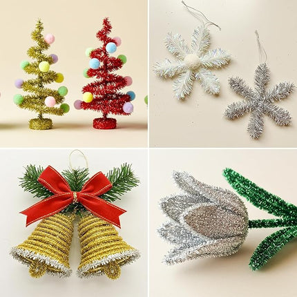 Caydo 200 Pieces Glitter Pipe Cleaners Craft for Kids Creative Art and Craft Project Making, Multicolor Sparkly Chenille Stems for Beaded Jewelry and Valentine's Day Decorations