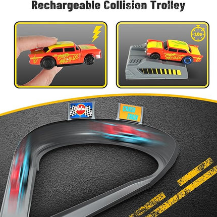 VATOS Slot Car Track Set for Kids, 4 Rechargeable Crash Race Cars, 2 Accumulator Chargers, 2 in 1 DIY Slot Car Race Cars Toy for Boys Girls 3 4 5 6 7 8 9 10 Years Old