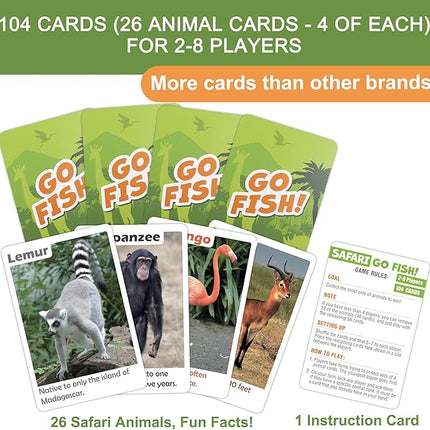 BenBen Go Fish Card Game for Kids, 104 Picture Cards, Jumbo Size, Safari Animal Learning Playing Cards, Memory Matching Games with Real Photos Fun Facts, 2-8 Players, Easter Basket Stuffers