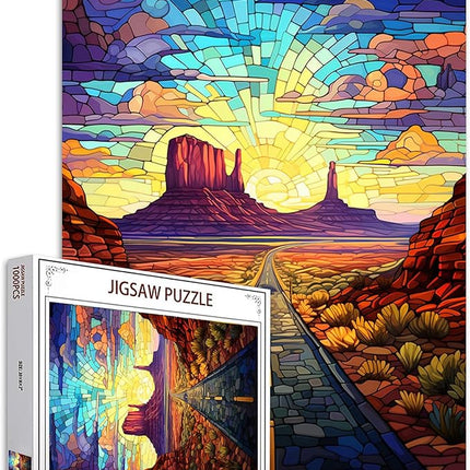 Native America Jigsaw Puzzles 1000 Pieces for Adults, Families (Scenic Highway,Monument Valley,Cactus Plant) Pieces Fit Together Perfectly 19.7''x27.6''inch Landscape Frameable Magic Puzzle Art（Red）