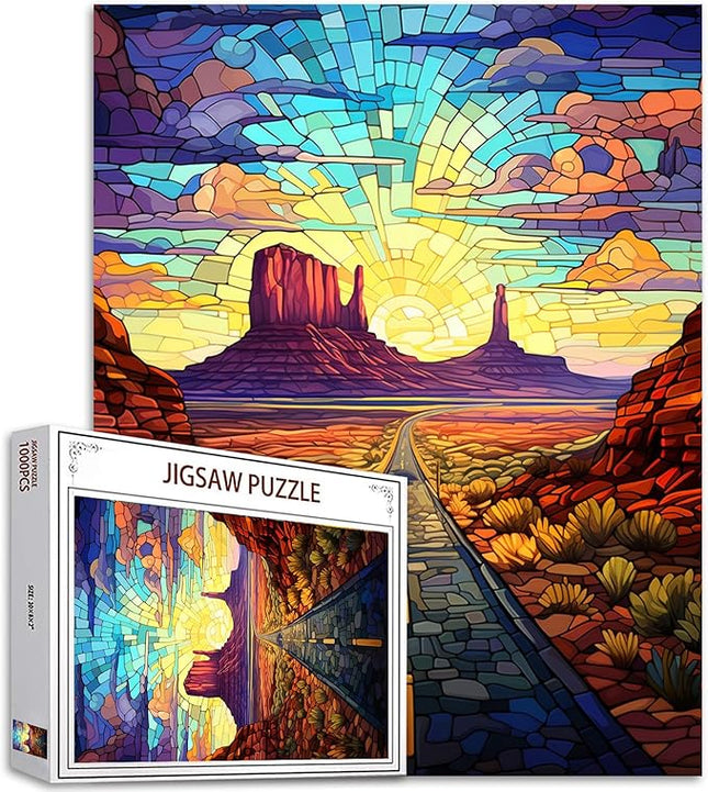 Native America Jigsaw Puzzles 1000 Pieces for Adults, Families (Scenic Highway,Monument Valley,Cactus Plant) Pieces Fit Together Perfectly 19.7''x27.6''inch Landscape Frameable Magic Puzzle Art（Red）
