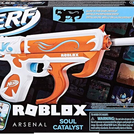 Nerf Roblox Arsenal: Soul Catalyst Dart Blaster, Includes Code to Redeem Exclusive Virtual Item, 4 Elite Nerf Darts, Outdoor Games