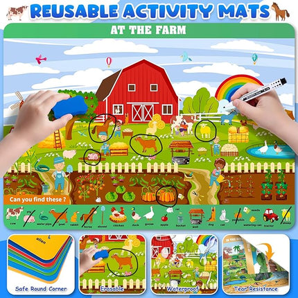 Search Find Activity Books for Kids 3-5 Preschool Learning Activities Reusable Busy Book with 4 Markers 16 Educational Theme Kids Games 4-8 Road Trip Activities Toddler Travel Car Game Toy Gift