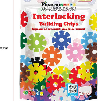PicassoTiles Building Chips Interlocking Disc Construction Blocks in 12 Colors STEM Learning Early Education Toy Engineering Playset Child Brain Development for Toddlers Girls Boys Kids Age 3+ PTF108