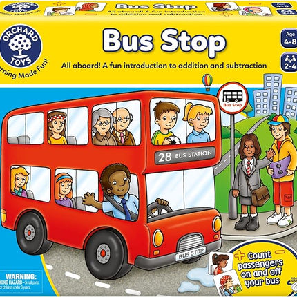 Orchard Toys Moose Games Bus Stop Game. A Fun Introduction to Addition and Subtraction. Pick up and Drop Off Passengers on Your Bus. for Ages 4-8 and for 2-4 Players