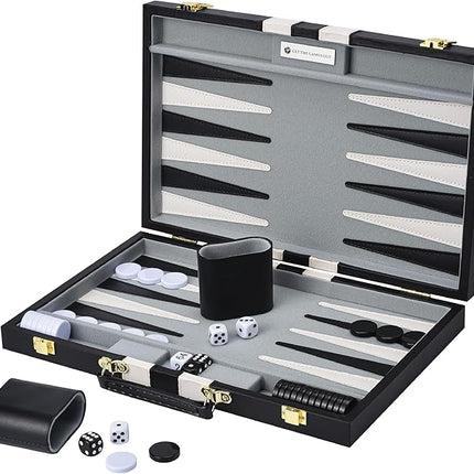 Get The Games Out Backgammon Set, Classic Board Game Case, 2 Players, Includes Strategy & Tip Guide, Perfect for Parties and Family Game Nights - Large, Black
