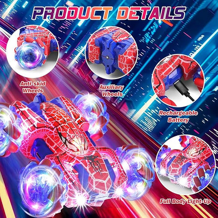 Gesture Sensing Remote Control Car, 2.4Ghz RC Cars with Wholebody Light & Headlight, Hand Controlled Double Sided Rechargeable RC Stunt Car Spider Toys for Boys 4-6 5-7 8-13