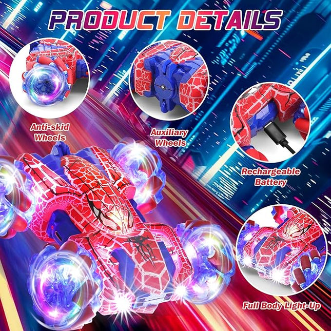 Gesture Sensing Remote Control Car, 2.4Ghz RC Cars with Wholebody Light & Headlight, Hand Controlled Double Sided Rechargeable RC Stunt Car Spider Toys for Boys 4-6 5-7 8-13