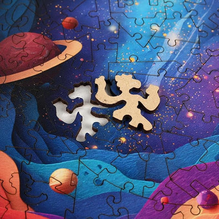 Space Wood Puzzle Adults - 199 Pcs Wooden Galaxy Jigsaw Puzzles for Adult, Stress Relief Planet Creative Game, Fun Family Night Activity, Home Decorative Gift, 11.2x11.1 in