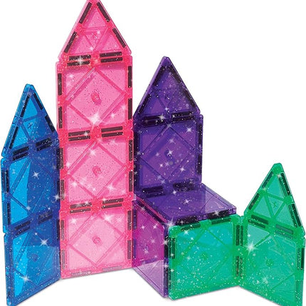 CreateOn Crayola Magnetic Tiles, Building Set for Kids, Magnetic Toys for Kids, Travel Toys, Classroom Sensory Toy Blocks, STEM & Montessori Tools for Boys & Girls Ages 3+, 14-Piece Set (Glitter)