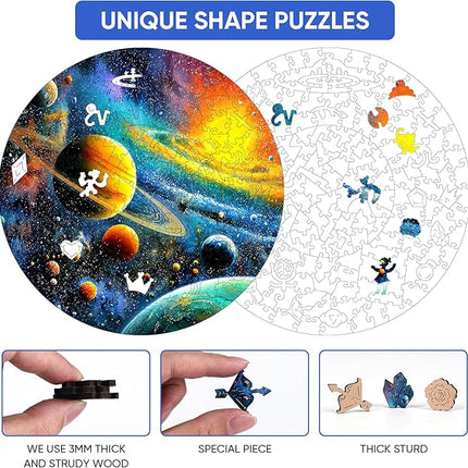 Wooden Puzzle Solar System 200 Pieces - Colorful Space Puzzle for Adults and Students, Educational Astronaut Theme, Perfect Birthday or Graduation Gift，11.2x11.3 in