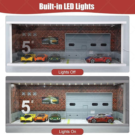 Display Case for Hot Wheels: Stackable Parking Garage for 1/64 Scale Matchbox Toy Car, Foamboard Storage for Monster Trucks with LED Light and Acrylic Cover, Supply Store