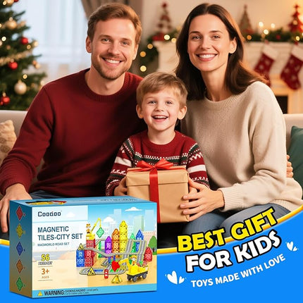 Magnetic Tiles Construction Set with Movable Excavator & Crane, STEM Magnetic Blocks Sensory Toys for Kids 3-5 Girls Boys Toys Age 4-6 6-8, Kids Games Outdoor Toy Birthday Gifts with Car