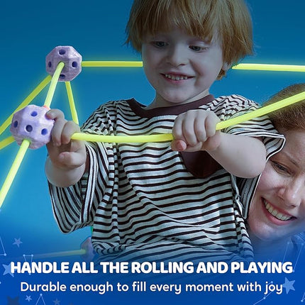 SYNCFUN Glow Fort Building Kit Indoor Outdoor for Kids, Glow in The Dark Creative Fort, DIY Castles Tunnels with Rods and Balls, STEM Construction Toys, Educational Gift for Boys and Girls Aged 3-12