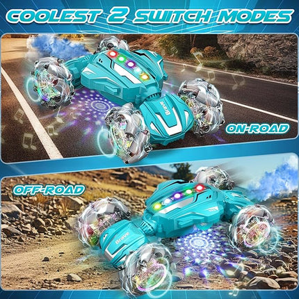 Remote Control Car Toys for Kids, Gesture Sensing RC Stunt Car, RC Cars for Boys Age 8-12, 2.4Ghz Hand Controlled Twist Cars, Ideal Birthday for Kids Age 6 7 8 9 10+(Lagon Blue)