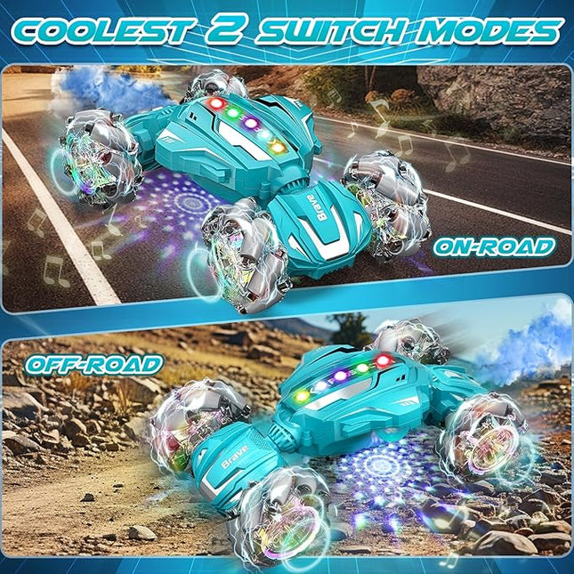 Remote Control Car Toys for Kids, Gesture Sensing RC Stunt Car, RC Cars for Boys Age 8-12, 2.4Ghz Hand Controlled Twist Cars, Ideal Birthday for Kids Age 6 7 8 9 10+(Lagon Blue)