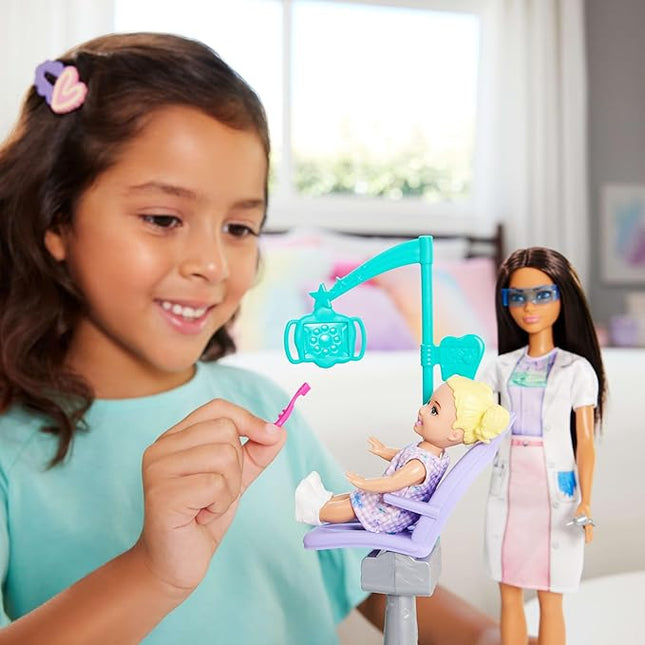 Barbie Dentist with Brunette Fashion Doll with Blue Dress and Lab Coat, 1 Kid Doll, Medical Doctor Furniture & Accessories