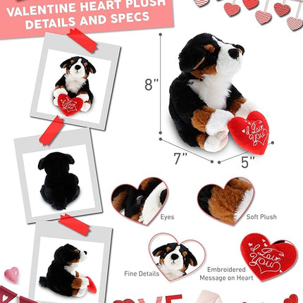 DolliBu I Love You Valentine Plush Bernese Dog - Cute Stuffed Animal with Red Heart and Name Personalization Gift for Valentines Day, Birthday, Anniversary, Romantic Date - 7 Inches