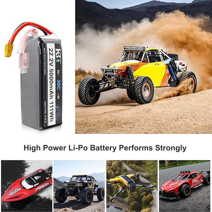 KBT 6S 5000mAh LiPo High Discharge Rate Battery Soft Pack 22.2V 30C Rechargeable Lithium Polymer Battery with XT60 Connector for RC Car Drone Boat Truck Racing Quadcopter Helicopter