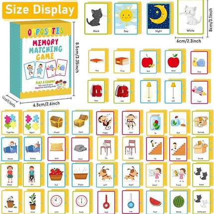 gisgfim 50 Pairs Opposites Memory Matching Game Sight Words Concentration Memory Card Educational Game for Kids Preschool Learning Educational Ages 3-8 A Fun & Fast Gift Activities Matching Games