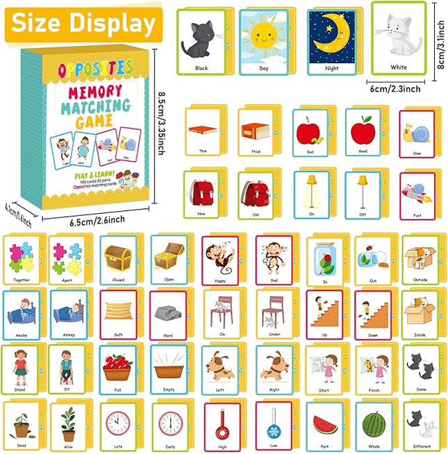 gisgfim 50 Pairs Opposites Memory Matching Game Sight Words Concentration Memory Card Educational Game for Kids Preschool Learning Educational Ages 3-8 A Fun & Fast Gift Activities Matching Games