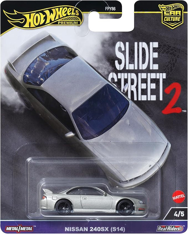 Hot Wheels Premium Car Culture Collectible Toy Car, 1:64 Scale Die-Cast Nissan Silvia S14, Slide Street Vehicle with Real Riders Tires