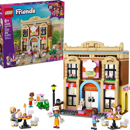 LEGO Friends Restaurant and Cooking School Toy Building Set - Restaurant Pretend Play Set for Kids, Girls and Boys, Ages 8+ - with 4 Minidolls, Cat Figure, and Scooter - Gift Idea for Birthday - 42655