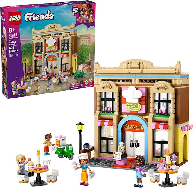 LEGO Friends Restaurant and Cooking School Toy Building Set - Restaurant Pretend Play Set for Kids, Girls and Boys, Ages 8+ - with 4 Minidolls, Cat Figure, and Scooter - Gift Idea for Birthday - 42655
