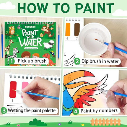Paint with Water Coloring Books for Toddlers,Animal Theme Mess Free Watercolor Painting Papers for Kids Water Color Paint Kit Art Craft Gift for Ages 1-3, 4-8