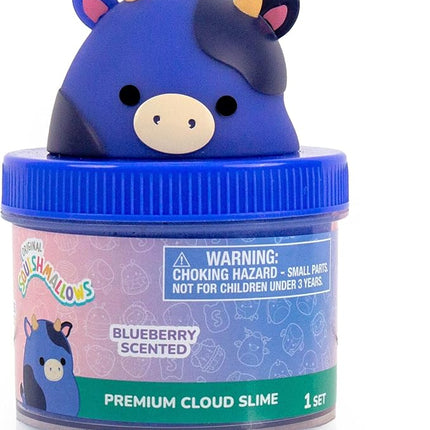 Original Squishmallows Ingrid The Cow Premium Cloud Slime, Blueberry-Scented, 8 oz., Storage Container with Figurine Topper, Rubber Charm, Goodie Bags Stuffers, Kids Party Favors, Sensory Toys