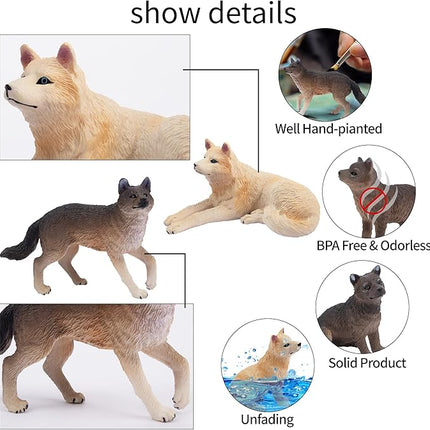 Toymany 8PCS Wolf Figures Forest Animals Toy Figurines - Realistic Jungle Zoo Animal Figurines，Educational Toy Cake Toppers Christmas Birthday Gift for Kids Boys Girls