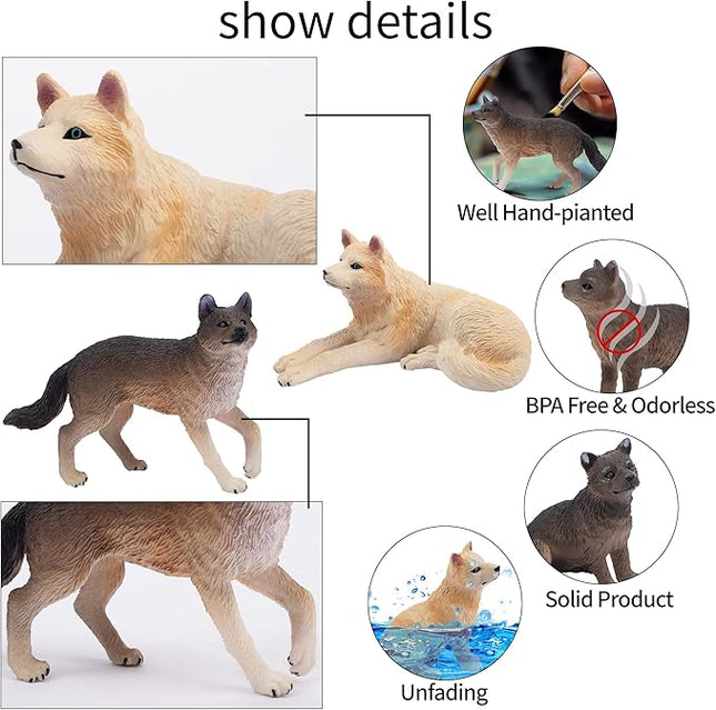 Toymany 8PCS Wolf Figures Forest Animals Toy Figurines - Realistic Jungle Zoo Animal Figurines，Educational Toy Cake Toppers Christmas Birthday Gift for Kids Boys Girls
